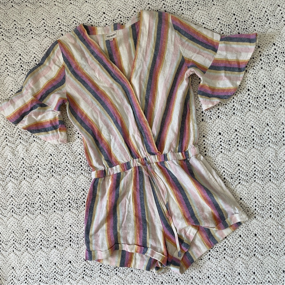 4Our Dreamers Linen Blend Striped Romper Multicolor (XSmall) summer beach